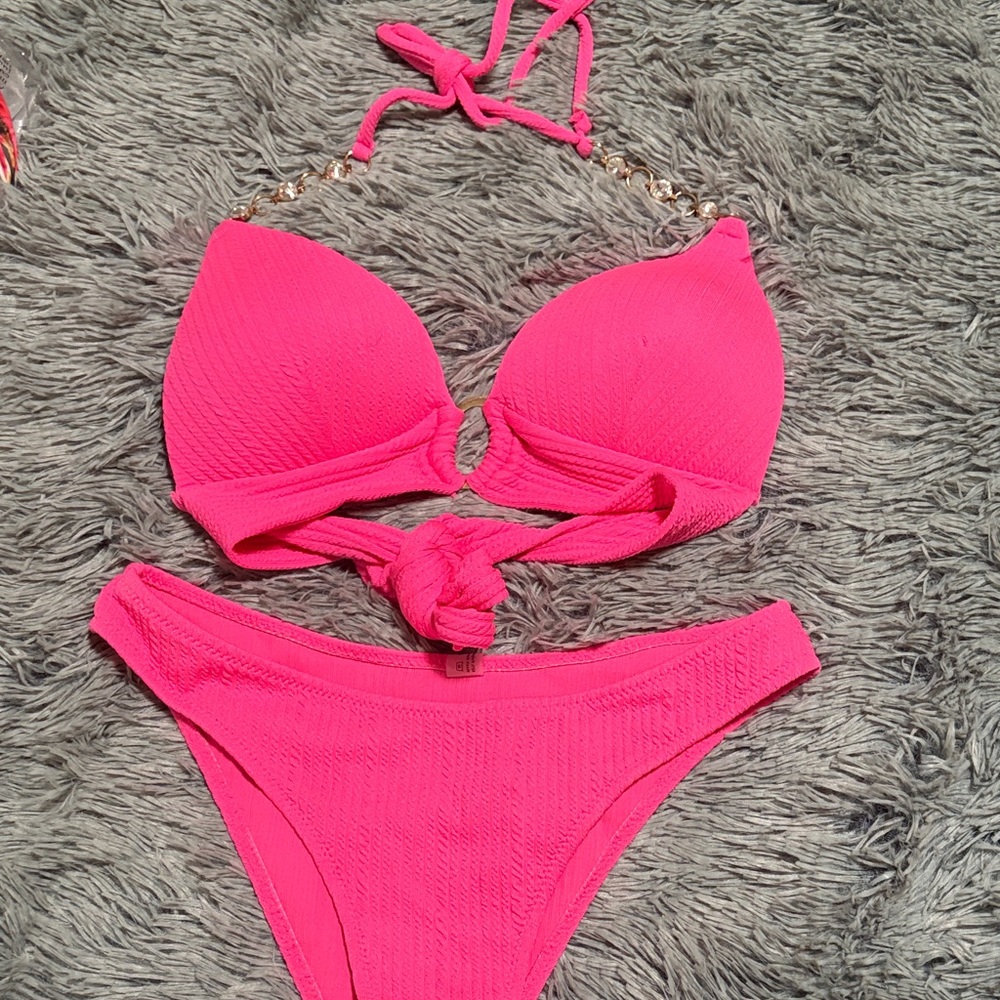 Hot Pink Halter Padded jeweled bikini stunning